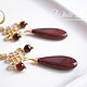 Earrings red jasper, agate sardonyx, gilt, drop, Earrings, Krasnogorsk,  Фото №1