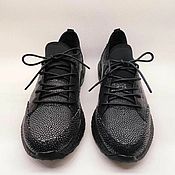 Обувь ручной работы handmade. Livemaster - original item Polished Stingray leather sneakers, grey.. Handmade.