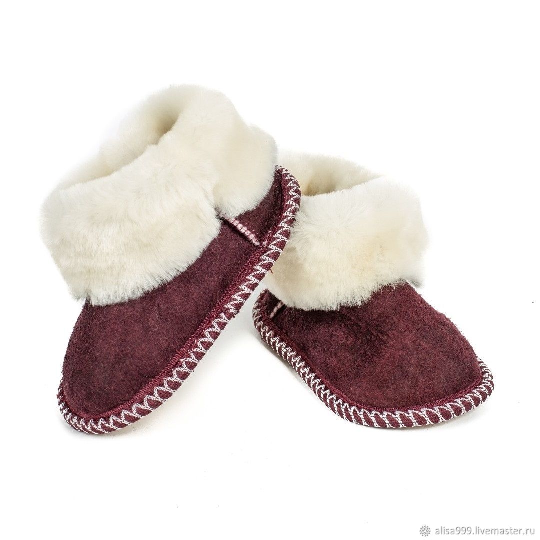 Children's Slippers made of sheepskin fur brown, Slippers, Moscow,  Фото №1