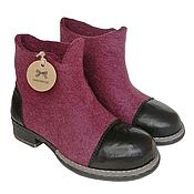 Обувь ручной работы handmade. Livemaster - original item Felted ankle boots Burgundy with leather. Handmade.