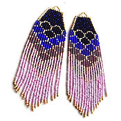 Украшения handmade. Livemaster - original item Earrings-brush: Beaded Earrings, Lilac Honeycomb, Long Brushes. Handmade.