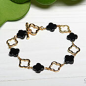 Украшения handmade. Livemaster - original item Gold-plated Black Agate Clover Bracelet. Handmade.