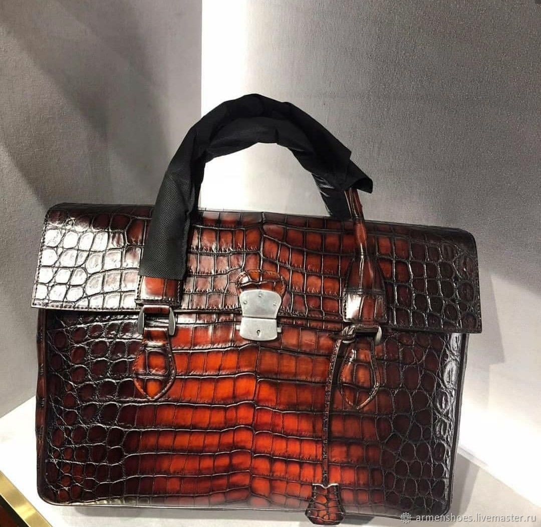 Men's briefcase bag, made of genuine crocodile leather, Men\'s bag, St. Petersburg,  Фото №1