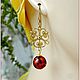 Amber. Earrings 'Sun above the cherry' amber gold plated, Earrings, Moscow,  Фото №1