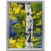 Картины и панно handmade. Livemaster - original item Framed painting Autumn landscape Birch oil Gift to a man. Handmade.