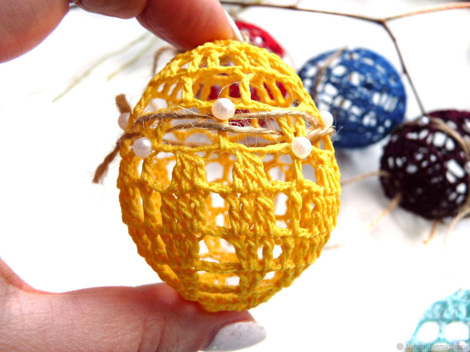 Knitted Easter egg openwork 6 cm different colors, Eggs, Moscow,  Фото №1