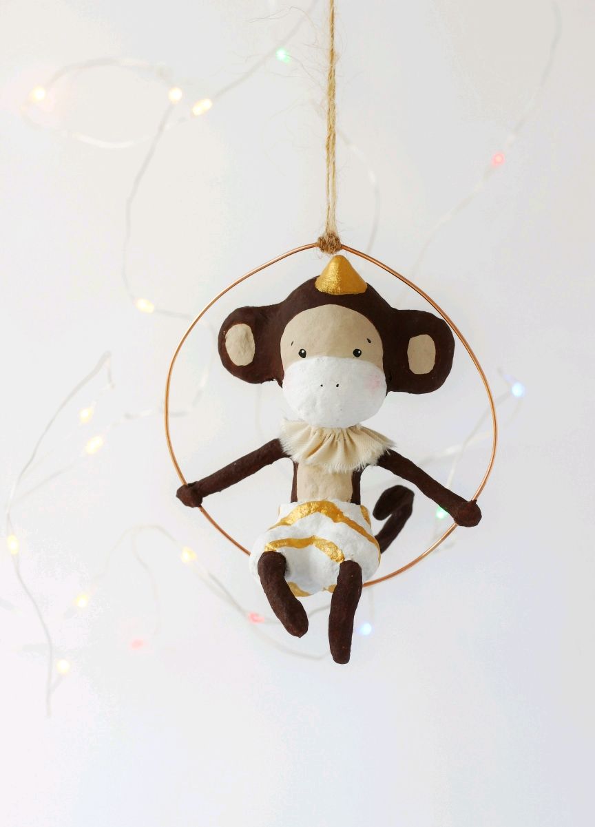 Ёлочная игрушка обезьянка в кольце , игрушка обезьянка в цирке, Елочные игрушки, Москва,  Фото №1