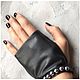 Black leather fingerless gloves with pearl beads, Avtoledi. Mitts. LoraLeather. Online shopping on My Livemaster.  Фото №2