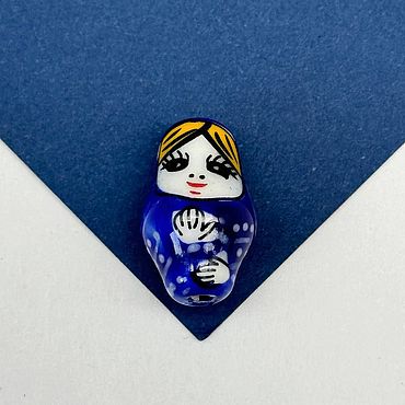 Материалы для творчества ручной работы. Ярмарка Мастеров - ручная работа Бусина матрешка, керамика, индиго, 20мм, П086. Handmade.