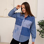 Одежда handmade. Livemaster - original item Author`s Shirt in men`s style Blue Patchwork. Handmade.