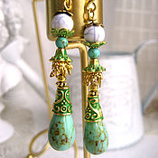 Украшения handmade. Livemaster - original item Earrings with turquoise and caholong in gold. Handmade.