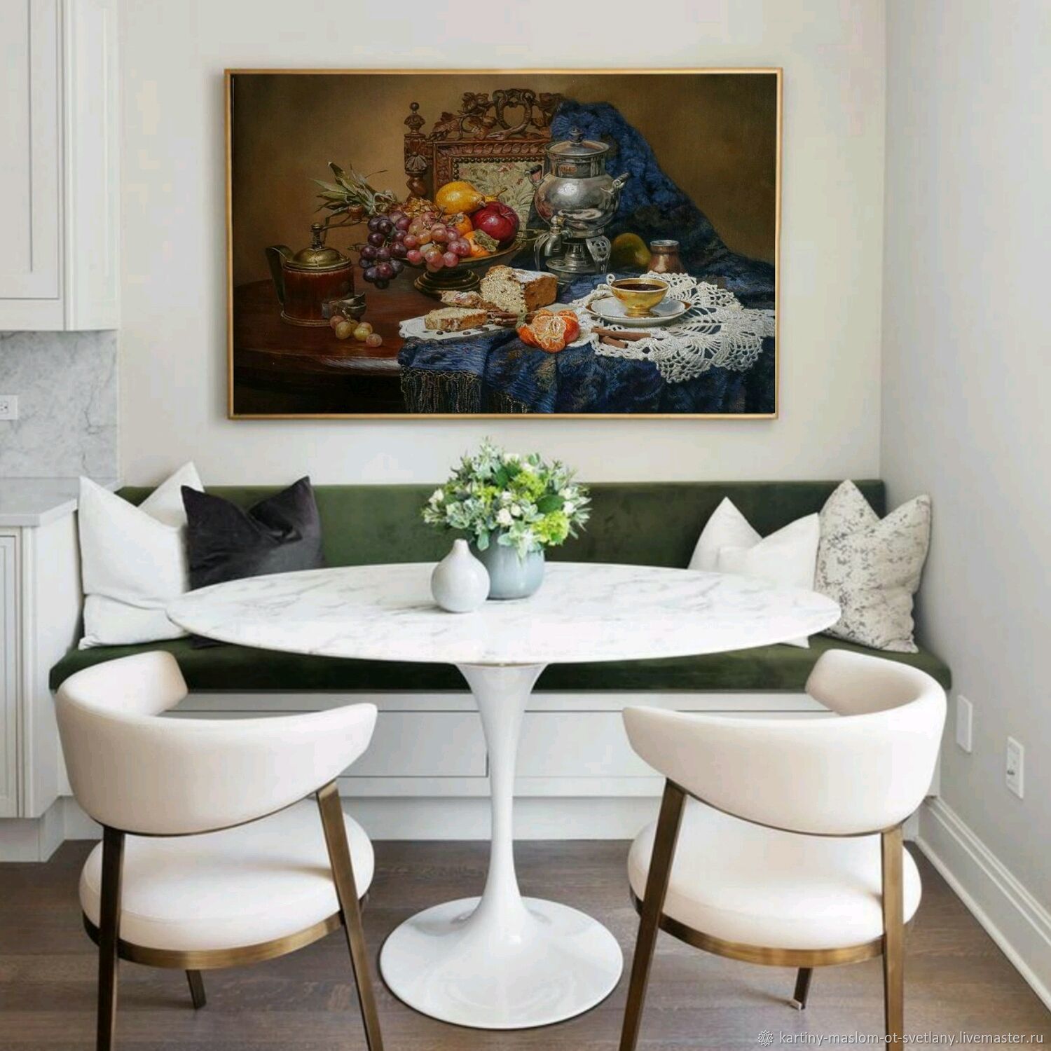 Картина маслом для интерьера столовой Натюрморт Самовар Изобилие Еды в ...