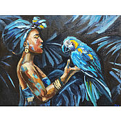 Картины и панно ручной работы. Ярмарка Мастеров - ручная работа Paintings African girl and parrot 