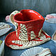 Red hearts - cup and saucer ceramic teaset. Single Tea Sets. RognedaCraft (Vlasova Yuliya). Интернет-магазин Ярмарка Мастеров.  Фото №2