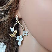 Свадебный салон handmade. Livemaster - original item Floral earrings with gold leaves and rhinestones. Handmade.