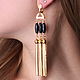 Earrings `Nefertiti` black onyx, brushes, gold plated, zircons, Lux 3750 RUB
