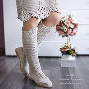 Boots made of natural linen knitted with embroidery