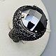 Order Silver ring with black onyx 18 mm and cubic zirconia. yakitoriya. Livemaster. . Rings Фото №3