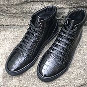 Обувь ручной работы handmade. Livemaster - original item Overstated sneakers, made of the abdominal part of crocodile skin in black.. Handmade.