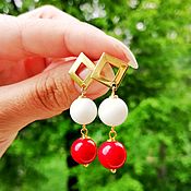 Украшения handmade. Livemaster - original item Earrings with white agate and coral gold. Handmade.