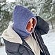 КАПЮШОН-СНУД двойной трансформер КАЛЬВИН джинс/пудра. Капюшоны. Вязаный кэжуал  UNIC Ирина. Ярмарка Мастеров.  Фото №7