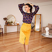Одежда handmade. Livemaster - original item Corduroy Mustard skirt, yellow skirt with slit and pockets. Handmade.
