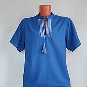 Мужская одежда handmade. Livemaster - original item Men`s shirt with embroidery linen blue. Handmade.