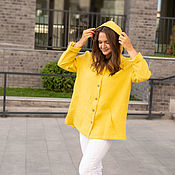 Одежда handmade. Livemaster - original item Linen jacket with hood bright yellow. Handmade.