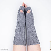 Аксессуары handmade. Livemaster - original item Knitted men`s mittens with braids of merino wool. Handmade.