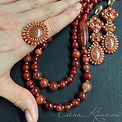Украшения handmade. Livemaster - original item Set of carnelian, jasper and agate jewelry. Beads, ring and earrings.. Handmade.