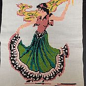 Винтаж: Вязаное полотно с китайским домиком. Винтаж
