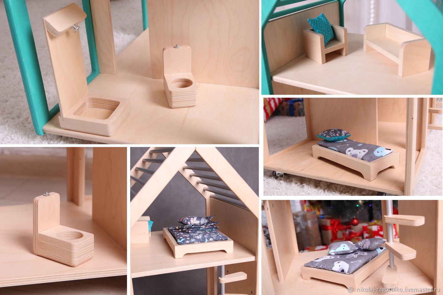 Игрушечный деревянный домик с мебелью