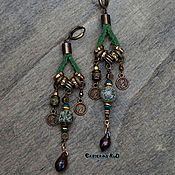Украшения handmade. Livemaster - original item BOHO style earrings made of leather and stones 