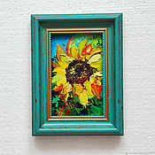 Картины и панно handmade. Livemaster - original item Framed picture of a Sunflower gift to a woman. Handmade.