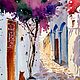 Painting of the summer street the city of Greece cozy watercolor order Europe. Pictures. Olga Ermakova art. My Livemaster. Фото №4