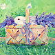 Oil painting on canvas Bunny in a basket. Rabbit. Lavender, Pictures, Moscow,  Фото №1