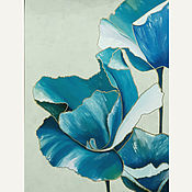 Картины и панно handmade. Livemaster - original item Poppies interior painting with a flower Turquoise flowers 60h80. Handmade.