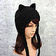 Hat with Cat ears knitted women's black. Caps. Space Cat Knitting. My Livemaster. Фото №4