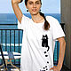 Order White women's oversize vacation t-shirt, cat t-shirt. Lara (EnigmaStyle). Livemaster. . T-shirts Фото №3