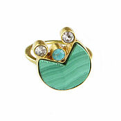 Украшения handmade. Livemaster - original item Malachite ring, a ring with malachite, turquoise and cubic zirconia. Handmade.