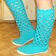 Knitted shoes. Summer knitted boots 'Turquoise mood'. High Boots. O'butik 'Vyazanaya obuv '. My Livemaster. Фото №6
