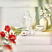 Картины: Картина для интерьера вышитая лентами «Желтые розы»