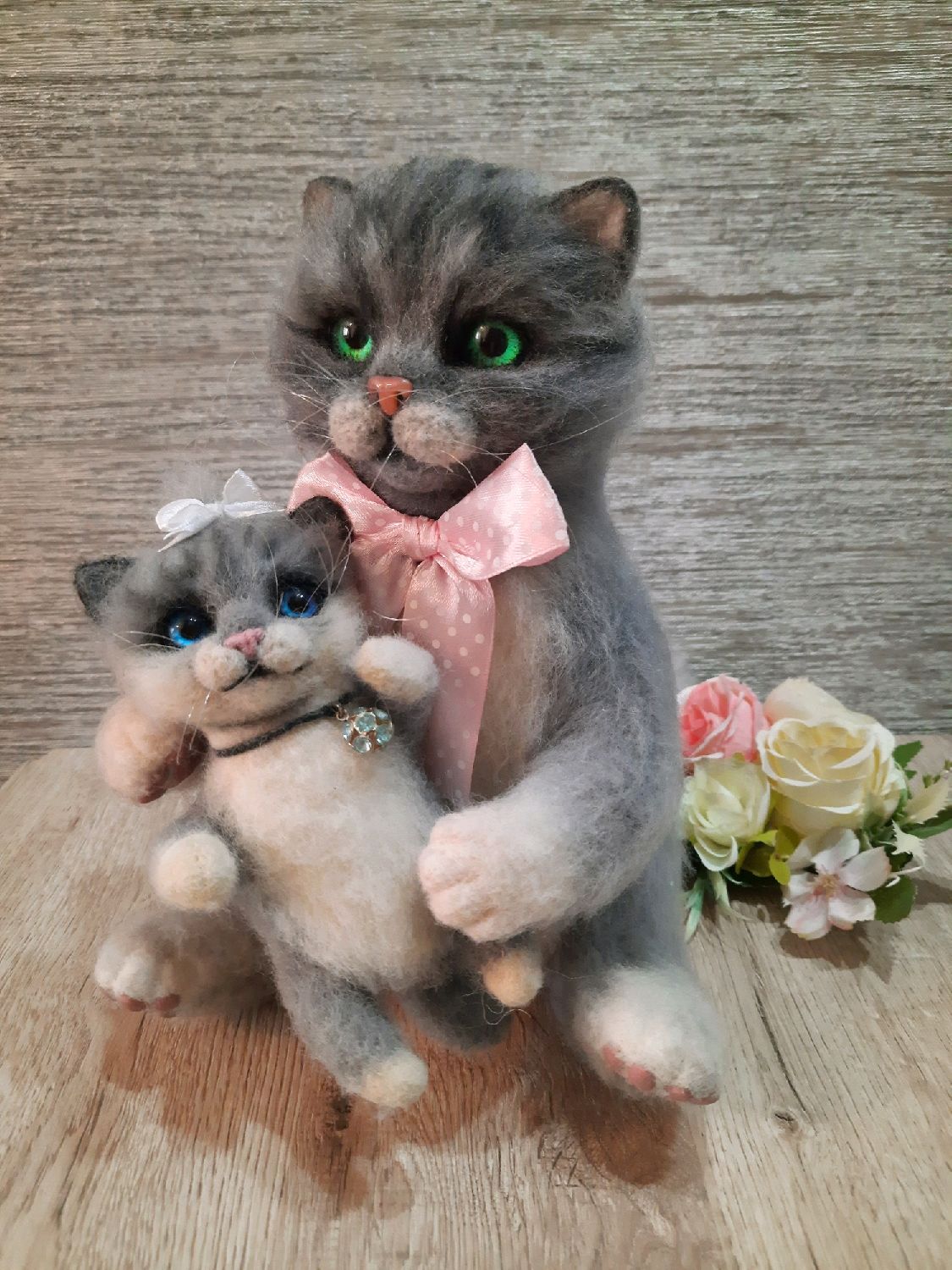 Войлочный котик Мартин с котенком, Войлочная игрушка, Саратов,  Фото №1