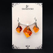 Swarovski earrings, Square plum earrings with Swarovski crystals