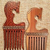 Русский стиль handmade. Livemaster - original item Crest Red horse, with mosaic, layswood Apple tree,wooden comb. Handmade.