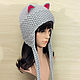 Hat with Cat ears knitted women's warm grey. Caps. Space Cat Knitting. Online shopping on My Livemaster.  Фото №2