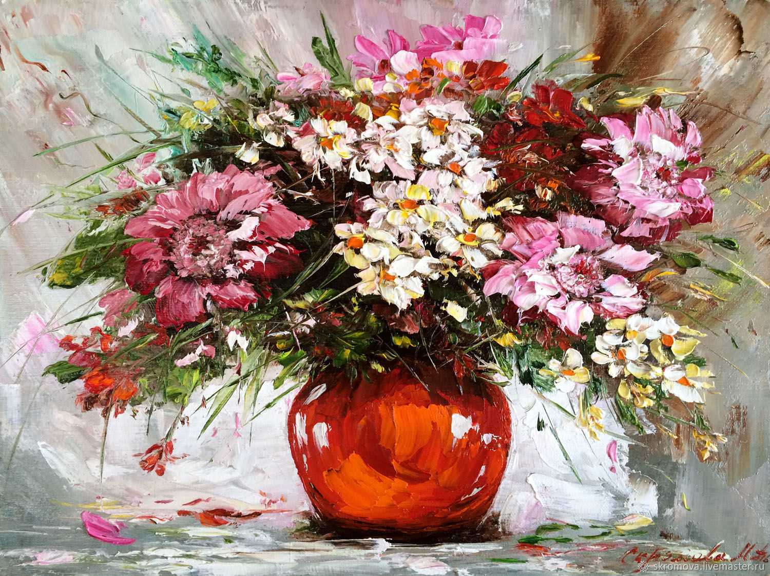 Oil painting Bouquet in an orange vase, Pictures, Moscow,  Фото №1