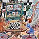 Картина наив графика ангел котик игра в шахматы граммофон самовар чай, Картины, Светогорск,  Фото №1