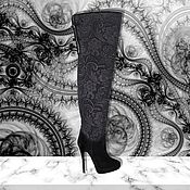 Винтаж handmade. Livemaster - original item Black boots made of natural velour with lace. Handmade.