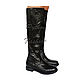Boots Python skin. Beautiful black boots made of Python skin with zipper. Designer shoes made from Python custom. Fashionable women's boots from Python. Stylish boots handmade.
